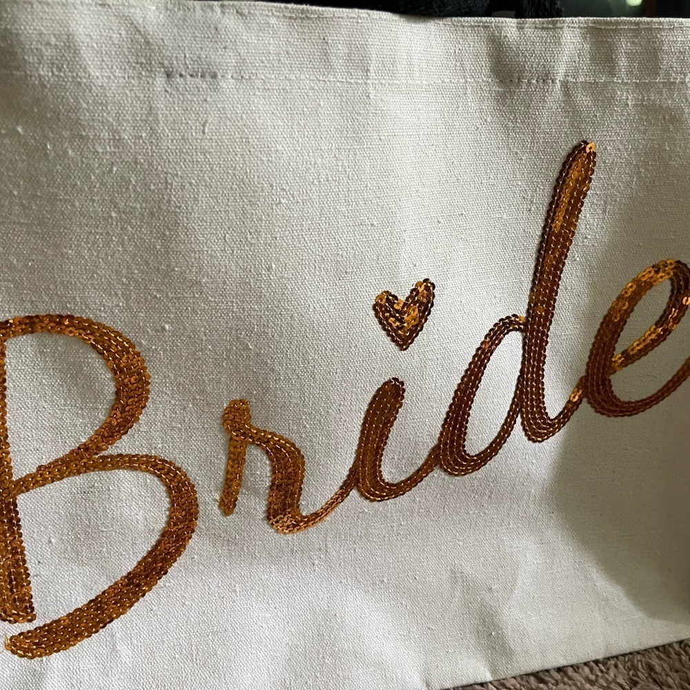 White Bride Tote Bag with Gold Lettering - Picture 3 of 7